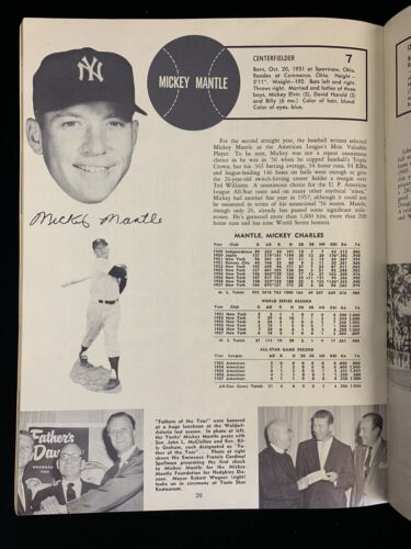 1958 New York Yankees Official Yearbook (4/10 roster) - back cover piece missing