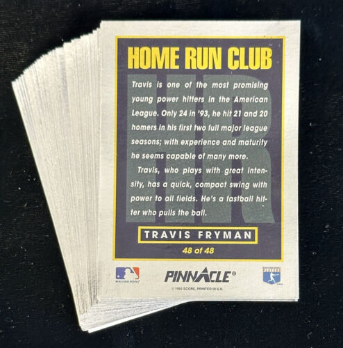 1993 Score Pinnacle Home Run Club Baseball Complete Set of 48 Cards w/ Box