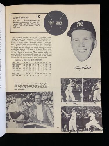 1958 New York Yankees Official Yearbook (4/10 roster) - back cover piece missing