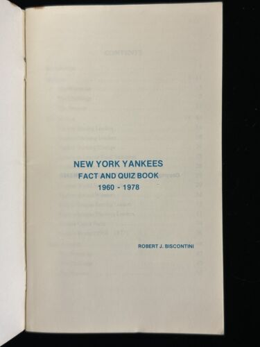 1960-1978 New York Yankees 4.25 x 7” Fact And Quiz Book by Robert Biscontini EX