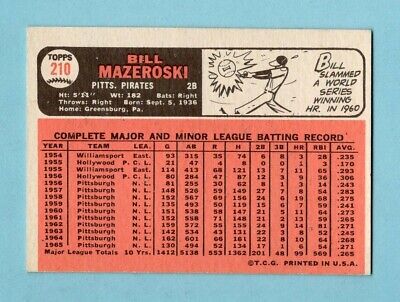 1966 Topps #210 Bill Mazeroski Pittsburgh Pirates Baseball Card NM o/c