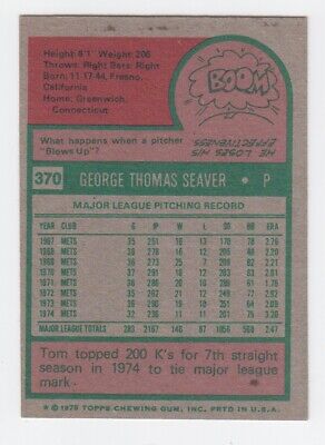 1975 Topps #370 Tom Seaver New York Mets Baseball Card Ex/Mt app tp mks t/b