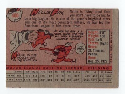 1958 Topps #400 Nellie Fox Chicago White Sox Baseball Card Vg/Ex o/c