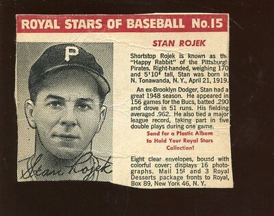 1950/1952 Royal Desserts / Pudding Baseball Card #15 Stan Rojeck Pirates