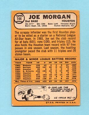 1968 Topps #144 Joe Morgan Houston Astros Baseball Card VG+  