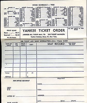 1958 & 1959 New York Yankees Baseball Ticket Order Forms