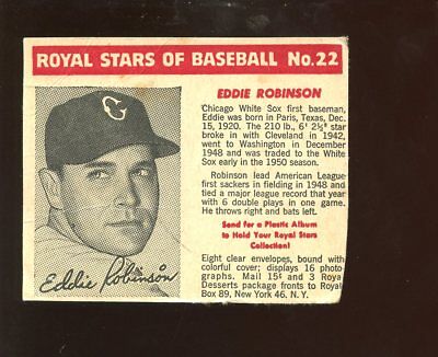 1950/1952 Royal Desserts / Pudding Baseball Card #22 Eddie Robinson 