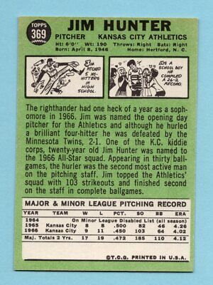 1967 Topps #369 Jim Hunter Kansas City Athletics Baseball Card NM o/c ty wk