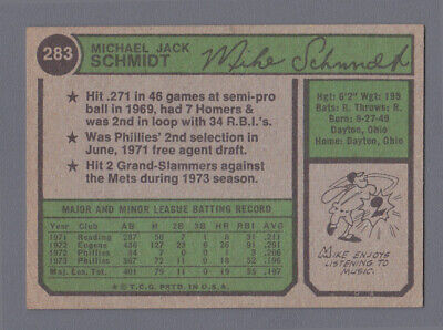 1974 Topps #283 Mike Schmidt Philadelphia Phillies Baseball Card EX sta lse 