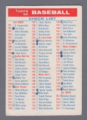 1956 Topps Checklist 2nd / 4th Series Baseball Card VG+ wrk unchecked