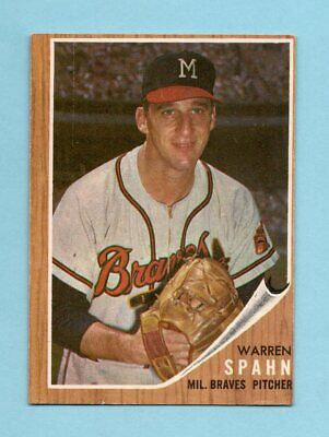 1962 Topps #100 Warren Spahn Milwaukee Braves Baseball Card Ex/Mt o/c ap wrk pmk