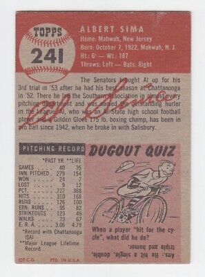 1953 Topps #241 Al Sima Washington Senators Baseball Card EX+ ty lgt wrk