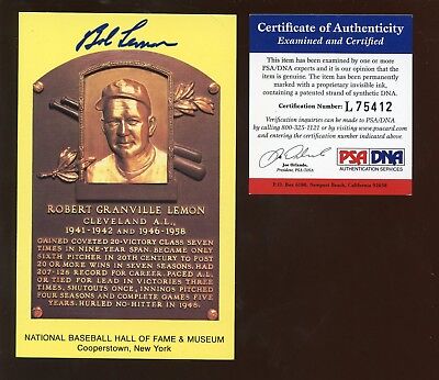 Yellow Hall of Fame Plaque Autographed Bob Lemon PSA/DNA Cert