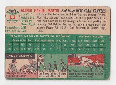 1954 Topps #13 Billy Martin New York Yankees Baseball Card Low Grade