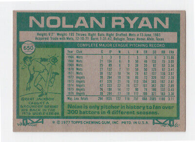 1977 Topps #650 Nolan Ryan California Angels Baseball Card NM o/c