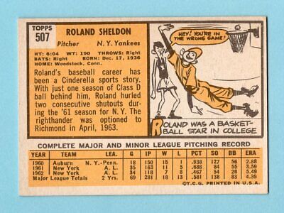 1963 Topps #507 Roland Sheldon New York Yankees Baseball Card NM o/c  