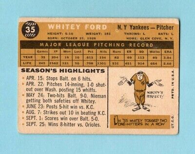 1960 Topps #35 Whitey Ford New York Yankees Baseball Card VG wrk    