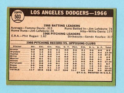 1967 Topps #503 Los Angeles Dodgers Team Baseball Card NM  