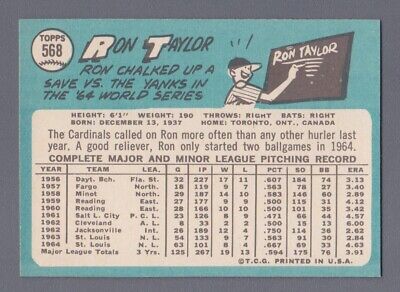 1965 Topps #568 Ron Taylor St. Louis Cardinals Baseball Card NM