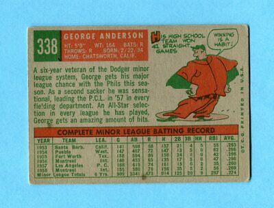 1959 Topps #338 Sparky Anderson Phila Phillies Rookie Baseball Card Vg/Ex wrks