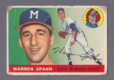 1955 Topps #31 Warren Spahn Milwaukee Braves Baseball Card Low Grade