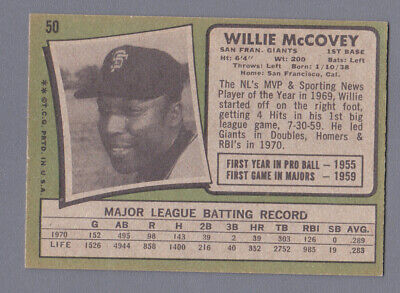 1971 Topps #50 Willie McCovey San Francisco Giants Baseball Card NM o/c