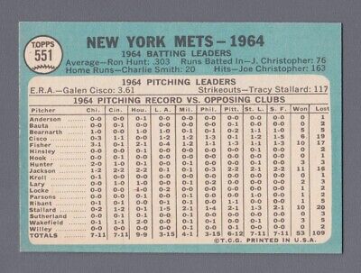 1965 Topps #551 New York Mets Team Baseball Card NM 