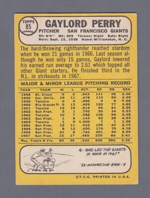 1968 Topps / Milton Bradley #85 Gaylord Perry San Fra Giants Baseball Card V/E  