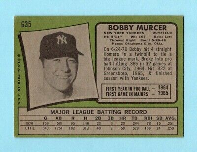 1971 Topps #635 Bobby Murcer New York Yankees Baseball Card EX o/c