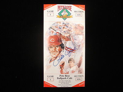 Pete Rose Autographed 1st Year Ballpark Cafe Ticket – JSA