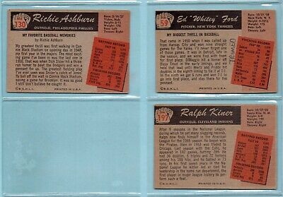 1955 Bowman Lot of 3 Diff Ford, Ashburn, Kiner Baseball Cards TRIMMED  