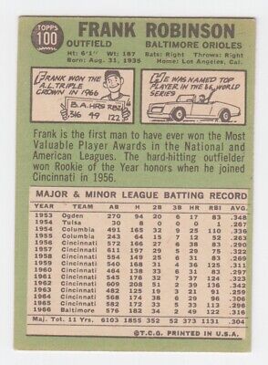 1967 Topps #100 Frank Robinson Baltimore Orioles Baseball Card EX o/c