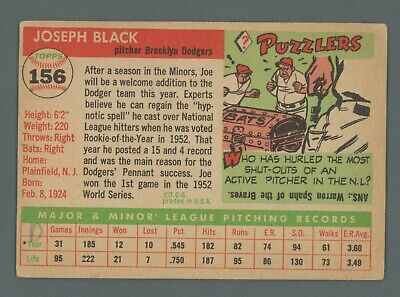 1955 Topps #156 Joe Black Brooklyn Dodgers Baseball Card Vg/Ex pmob