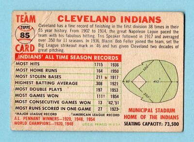 1956 Topps #85 Cleveland Indians Team Baseball Card Low Grade