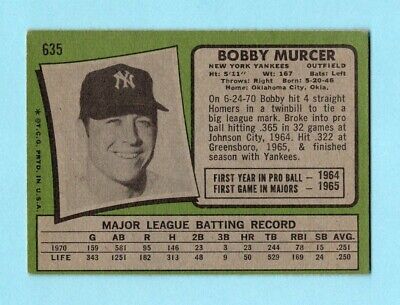 1971 Topps #635 Bobby Murcer New York Yankees Baseball Card EX o/c