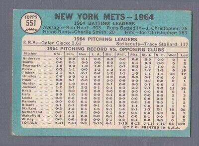 1965 Topps #551 New York Mets Team Baseball Card Vg/Ex wrk br 