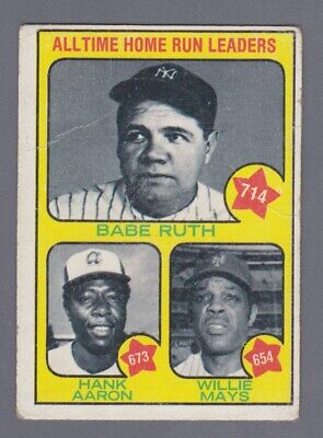 1973 Topps #1 All Time HR Leaders Ruth Aaron Mays Baseball Card Low Grade    