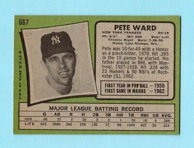 1971 Topps #667 Pete Ward High Number New York Yankees Baseball Card EX+