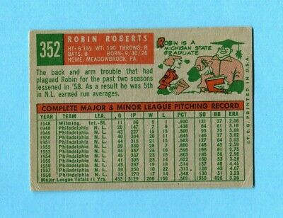 1959 Topps #352 Robin Roberts Philadelphia Phillies Baseball Card EX wks/crs