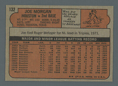 1972 Topps #132 Joe Morgan Houston Astros Baseball Card EX+  