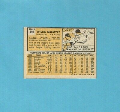 1963 Topps #490 Willie McCovey San Francisco Giants Baseball Card Ex/Mt o/c 