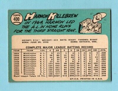 1965 Topps #400 Harmon Killebrew Minnesota Twins Baseball Card EX 