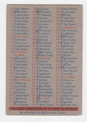 1956 Topps Checklist 1/3 Baseball Card EX app wrinkles frt/bk checked