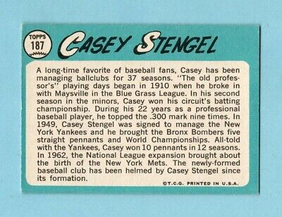 1965 Topps #187 Casey Stengel New York Mets Baseball Card Vg/Ex        