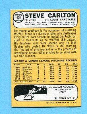 1968 Topps #408 Steve Carlton St. Louis Cardinals Baseball Card EX+   