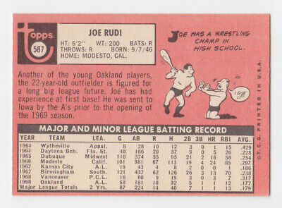 1969 Topps #587 Joe Rudi Oakland Athletics Rookie Baseball Card Ex-Mt