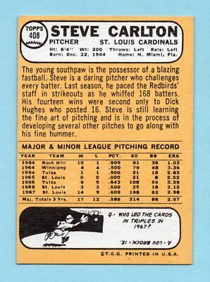 1968 Topps #408 Steve Carlton St. Louis Cardinals Baseball Card EX+ o/c