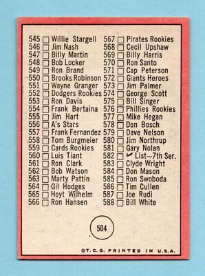 1969 Topps #504 6th Series Checklist Brooks Robinson Baseball Card EX+ unk      