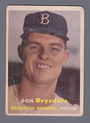 1957 Topps #18 Don Drysdale Rookie Brooklyn Dodgers Baseball Card Low Grade