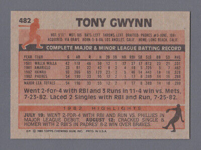 1983 Topps #482 Tony Gwynn San Diego Padres Rookie Baseball Card NM     